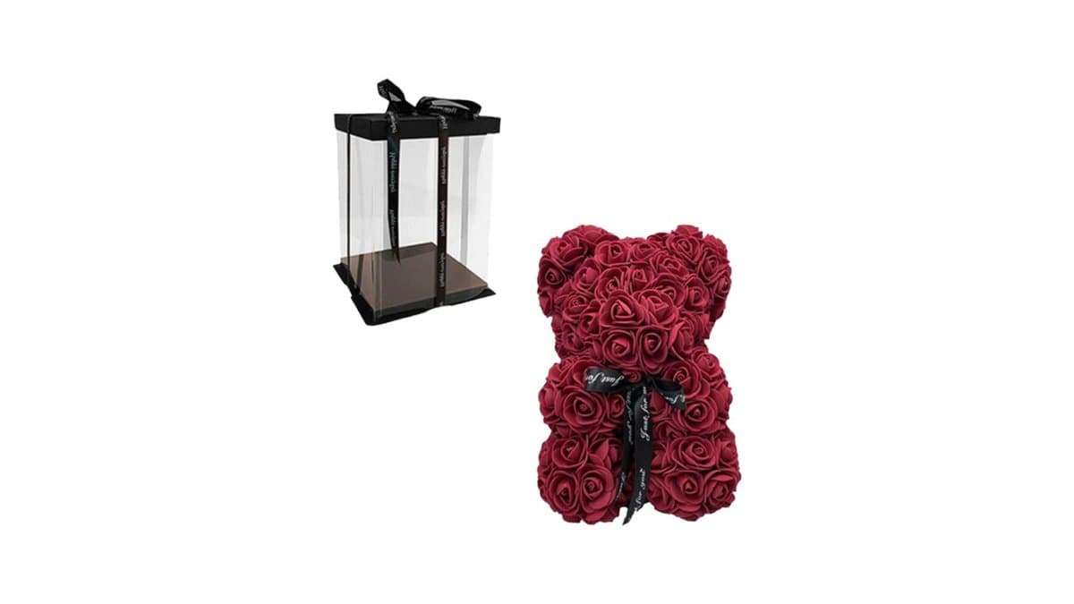 Rose Bear Μπορντό σε Διάφανη Συσκευασία